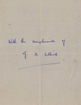 GH Elliott Music Hall Singer Hand Signed Letter