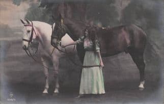 Gipsy French Lady By Her Horses Sexy Glamour Tinted Old Postcard