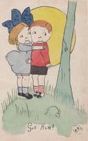 Girl Gets Cuddles Boy Sunset Got Him Antique Postcard