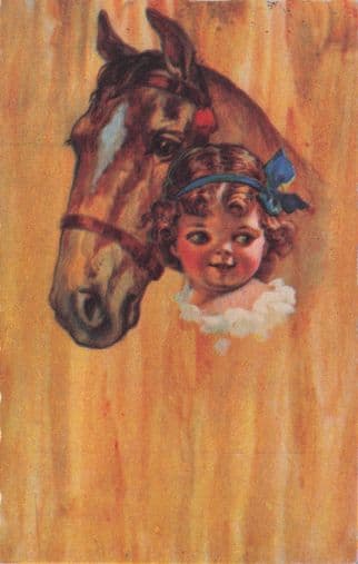Girl With Race Racing Horse Antique Oilette Painting Postcard