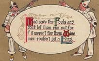 God Save The Fools Court Jester Comic Proverb Poem Old Postcard