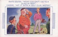 Golfer Hit By Pint Of Beer Old Comic Golfing Caddie Postcard