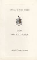 Gonville & Caius Cambridge College May Ball 1955 Programme Dinner Menu