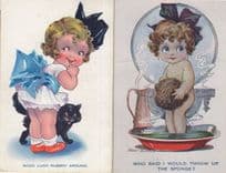 Good Luck Rubbing Around Little Joker Fred Spurgin 2x Comic Postcard s