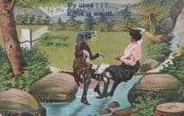 Gossip On River Fence Ladies Gossiping Sharing Secrets Antique Comic Postcard