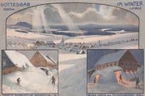 Gottesgab Im Winter Skiing Antique Rare German Postcard