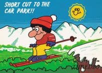 Greetings From Thredbo Comic Skiing Australia Postcard