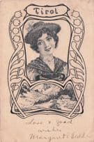 Greetings From Tirol Austria Antique Art Glamour Postcard