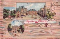 Gruss Aus Bonn Denkmal Marketplatz Germany Rare Old Postcard