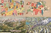 Gruss Aus Der Schweiz Switzerland WW1 4x Old Rare Map Postcard s