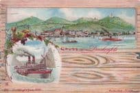 Gruss Aus Drachenfels Ferry Ship Steamer German Rare Antique Postcard