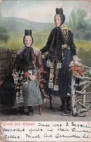 Gruss Aus Hessen German Old Costume Fashion Antique Postcard