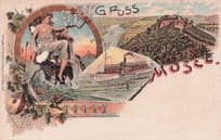Gruss Aus Mosel Sexy Lady Ship Steamer German Antique Postcard