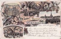 Gruss Aus Rathskeller Wiesbaden Germany Monkeys Zoo Old Postcard