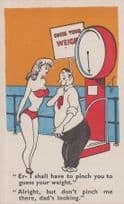 Guess Speak Your Weight Pier Fair Attendant Pinching Lady Comic Humour Postcard