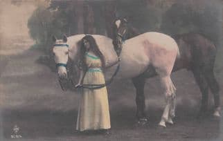 Gypsy French Lady Rests On Horses Sexy Glamour Tinted Old Postcard