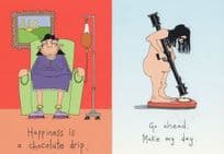 Happiness Is A Chocolate Drip Scales Fat Lady 2x Comic Postcard s
