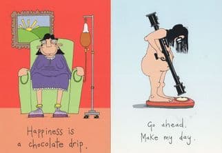 Happiness Is A Chocolate Drip Scales Fat Lady 2x Comic Postcard s