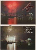 Helsinki Millenium Finland Fireworks Display 2000 2x Postcard