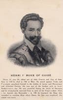 Henri Henry The 1st Duke Of Guise First Vintage Portrait Postcard