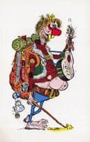Hippy Busker Guitar Musician 1970s Comic Art Postcard