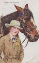 Horse Blinkers Sports Lady Rider Old Postcard