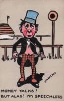 Horse Racing Man Broke at Races Gambling Empty Pockets Old Comic Postcard