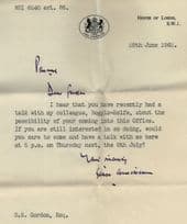 House Of Lords 1962 Politics Hand Signed Antique Letter
