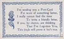 I Cant Write A Friendly Letter Remember You Comic Songcard Antique Poem Postcard