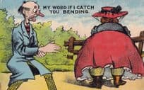 If I Catch You Bending Tramp Park Bench Spanking Fat Lady Old Comic Postcard