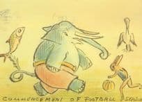 Indian Elephant Plays Football Season Comic Art Painting Postcard