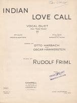 Indian Love Call Rudolf Friml 1940s Sheet Music