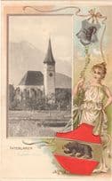 Interlaken Gruss Aus Animal Shield Raised Military Lady Glamour Switzerland Postcard