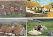 Irish Cottages Sheep Shearing Thatcher Leprechauns 4x 1970s Postcard s