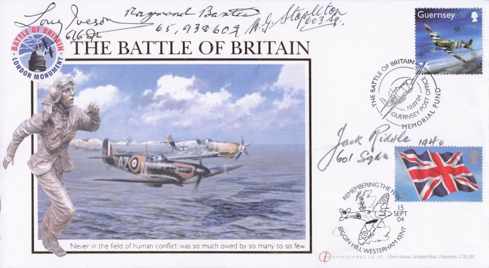 Jack Riddle Tony Iveson Battle Of Britain 4x WW2 Pilot Hand Signed FDC