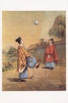 Japanese 19th Century Football Game Silk Painting Fifa Postcard
