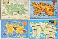 Jersey Island Ship Cows Beach 4x Map Cartography Postcard s