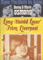 Jimmy Donny & Marie Osmond Long Haired Lover 2x Sheet Music Please Read