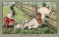 Jockey Horse Race Racing Jump Accident Old Disaster Comic Postcard