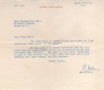 John Gielgud Knighthood Letter Of Congratulations Secretary Hand Signed