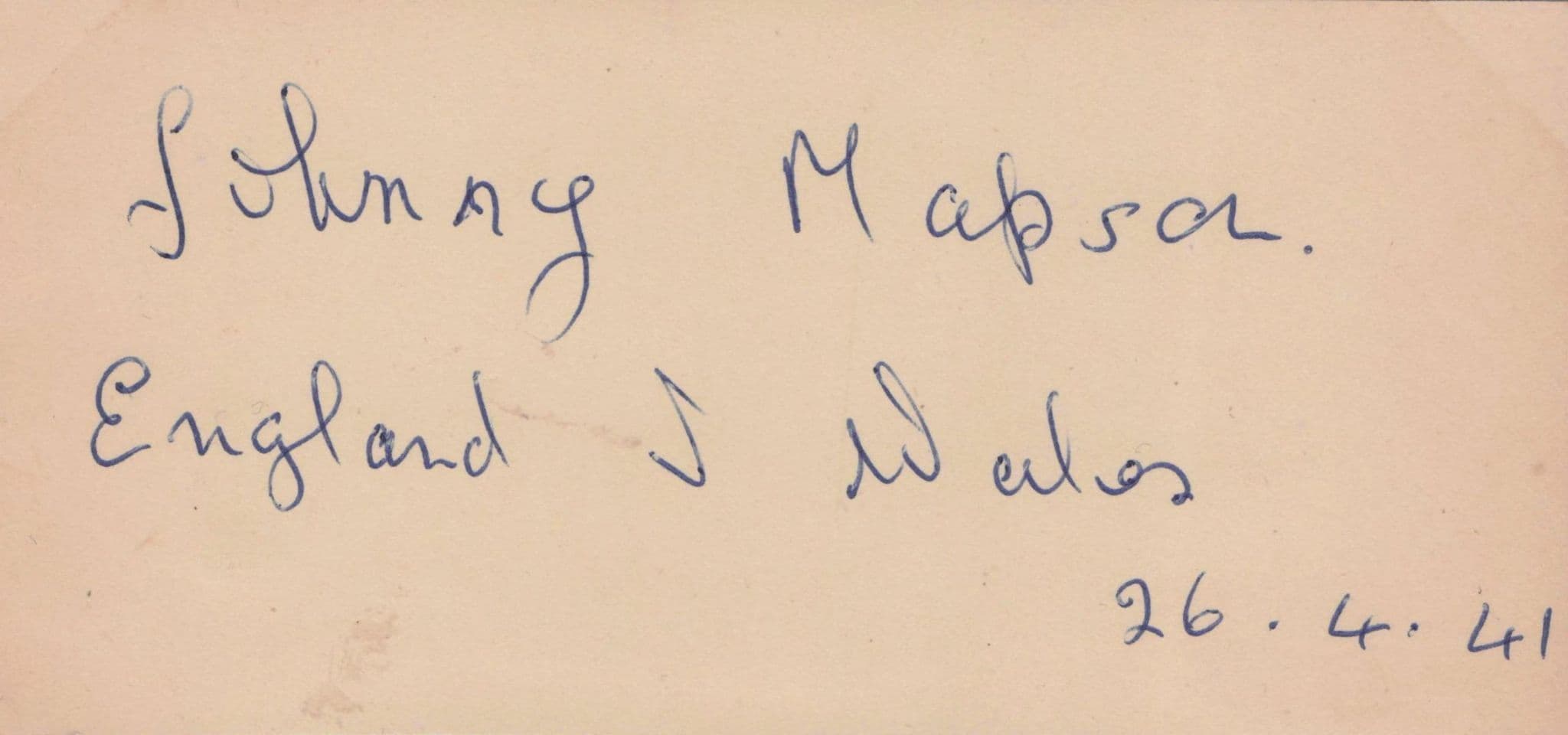 Johnny Mapson England Vs Wales Football WW2 Hand Signed Autograph