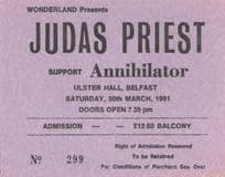 Judas Priest Annihilator Ulster Hall Belfast Irish 1991 Live Concert Ticket