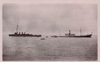 King Alfred Royal Navy Ship + Spain Boat Real Photo 1913 Antique Postcard