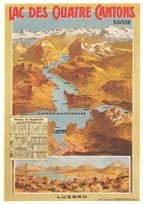 Lac Des Quatre Cantons Swiss Luzern Railway Timetable Poster Postcard
