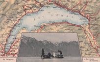 Lac Leman Switzerland Vintage Map Postcard