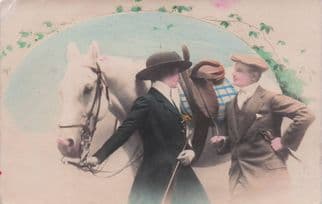 Lady Racing Horse Owner Trainer & Posh Man Antique Belgium Postcard