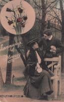 Language Of Flowers Daffodil Forest Bench Romance Old Postcard