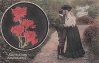 Language Of Flowers Double Pinks Pure & Ardent Love Old Postcard