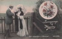 Language Of Flowers Red Columbine Anxiety Lovers Old Postcard