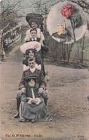 Language Of Flowers Red & White Rose Unity Human Ladder Old Postcard